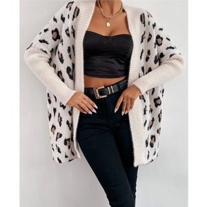 Boho cozy leopard print open front cardigan